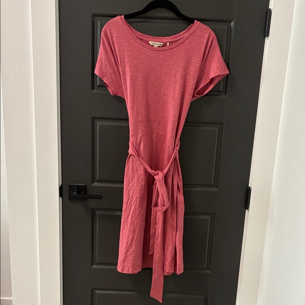Toad&Co Pink Crewneck Tie-Waist Midi Dress